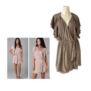 Parker 100% silk Wrap cocktail mini dress Dark Khaki Women’s size Large